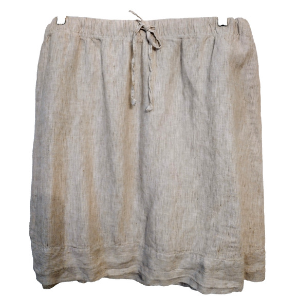 J.Jill Love 100% Linen A-Line Skirt Paperbag Waist  Pockets Tan Striped XL - Picture 3 of 10